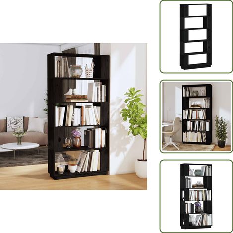 Bibliothèque/Séparateur de pièce Noir 80x25x163,5 cm Pin massif - Bibliothèque - Bibliothèque Design - Meuble Rangement - Séparateur De Pièce - Meuble Intérieur (1/5)