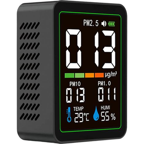 Monitor de partículas para interiores 5 en 1 con sensor láser, que registra PM1.0, PM2.5 y PM10, y muestra la temperatura y la humedad. (1/5)