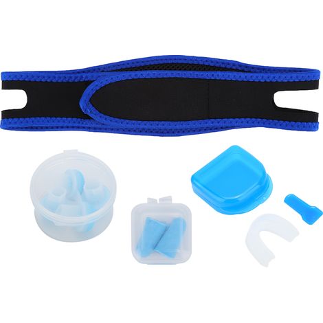 Lot de 4 embouts anti-grincement dentaire en silicone, protège-dents anti-ronflement avec bandeau et bouchons d'oreilles (1/5)