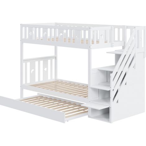 Litera infantil 90 x 200 cm con cama nido 90 x 190 cm, escalera de almacenamiento, blanco (1/5)