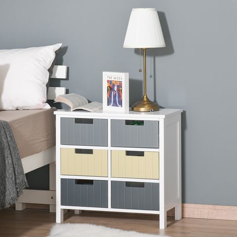HOMCOM Holzkommode mit 6 Schubladen, zusätzliche Aufbewahrungskommode mit erhöhten Füßen, moderner Stil für Schlafzimmer, Wohnzimmer, Badezimmer, 62 x 28 x 58 cm, mehrfarbig