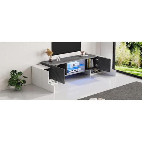 Meuble TV simple blanc et gris de 180 x 40 x 46,5 cm avec LED Bluetooth, meuble TV bas adapté aux salons pour téléviseurs de 60/65/70 pouces (1/5)