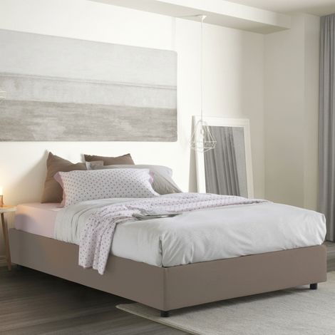 Talamo Italia Cama matrimonial Elisa, Cama contenedor con revestimiento de tela, 100% Made in Italy, Apertura frontal, adecuado para colchón 160x190 cm, Tórtola, con embalaje reforzado (1/4)