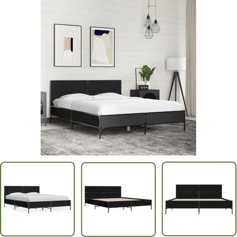The Living Store Bettgestell Schwarz 140x200 cm Holzwerkstoff und Metall - Bettes Gestell - Doppelbett - Holzrahmen - Schwarzes Bett - Lattenrost (1/5)