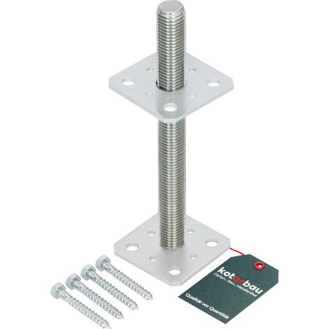 Kotarbau – Support de poteau réglable 80 mm x 80 mm – Filetage M24 mm – Acier galvanisé – Hauteur 250 mm – Fixation par vissage