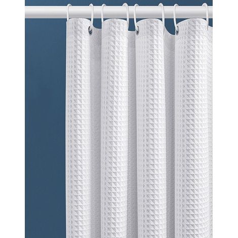 80x180CM Rideau de Douche Gaufre avec Anneaux en Métal Rideau de Douche Baignoire Anti Moisissure Tissu Rideau Salle de Bain Robuste pour Baignoire Cabine de Douche, Ourlet Lesté(Blanc) (1/4)
