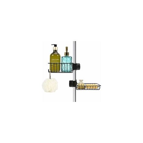 Porte Savon Douche Sans Perçage, Porte Shampoing Douche Inox, Serviteur De Douche, Etagere De Douche Noir, Porte Savon Barre Douche à Suspendre, Support Savon Gel Douche Pour Tringle 2 pièces (1/5)
