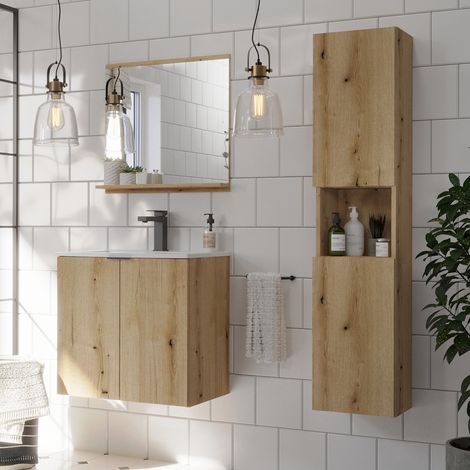 Badmöbel Set 3-teilig, 50cm Waschtisch, Eiche, NEWPORT-56-OAK (1/5)