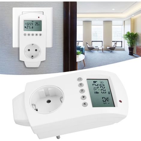 Termostato LCD programable enchufable con regulador de temperatura de calefacción de 16 A. (1/5)