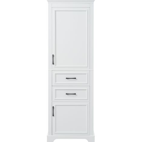 CAIziMeuble colonne de salle de bain en MDF 60 x 40 x 180 cm, avec deux tiroirs, deux armoires, quatre compartiments, étagères réglables, charnières à fermeture douce, poignées noires, design épuré, b (1/5)