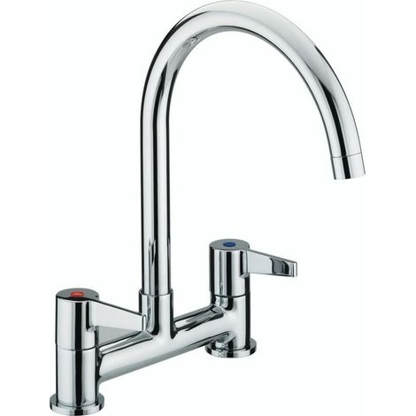 Utility Lever Deck Kitchen Sink Mixer Tap with Swivel Spout, Chrome (1/5)