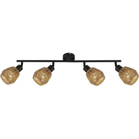 Regleta de techo "Krabi" de cuatro luces (4xE14) 220/240V IP20 18x90,6x9,5cm fabricada en metal y ratán color negro y beige (1/3)
