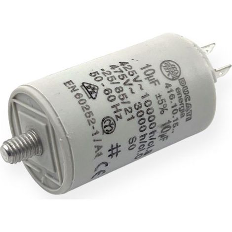 Ducati Energia – Condensateur permanent 10µF à cosses Faston 6,3mm – Ø36x58mm – Homologué VDE EN60252-1 – Pour moteurs électriques 220V (1/3)