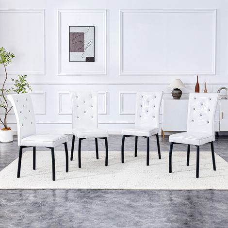 Esszimmerstuhl aus Metall und PVC in Schwarz und Weiss, gepolstert, mit Kristall-Details und verstellbaren Fuessen (1/5)