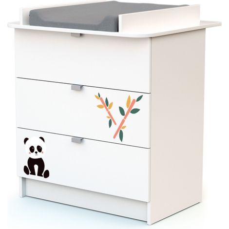 Commode à langer 3 tiroirs en bois – Dimensions 79 x 65 x 92 cm – Plan à langer amovible inclus – Conforme norme EN 12221 – Webaby