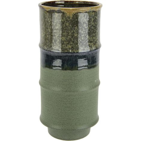 Vase à Fleurs en céramique striée - Forme cylindrique - Vert Gris Marron Mat Brillant - Vase décoratif pour Fleurs, Herbe de la Pampa - Fleurs séchées - Branches de Fleurs artificielles - Décoration (1/3)