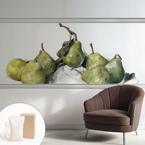 Papier peint intissé décoratif pour salon chambre et cuisine Facile à poser avec colle Poires à l'aquarelle 250x104 cm (1/5)