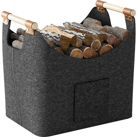 60L Panier en Feutre Buche, Panier à Bûches pliable, Pliable Sac à Bûches en Feutre pour Bois de Cheminée, Bois, Journaux, Jouet (1/5)