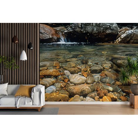 Papier peint cascades lit de galets sous leau claire - 150 x 250 cm (1/2)