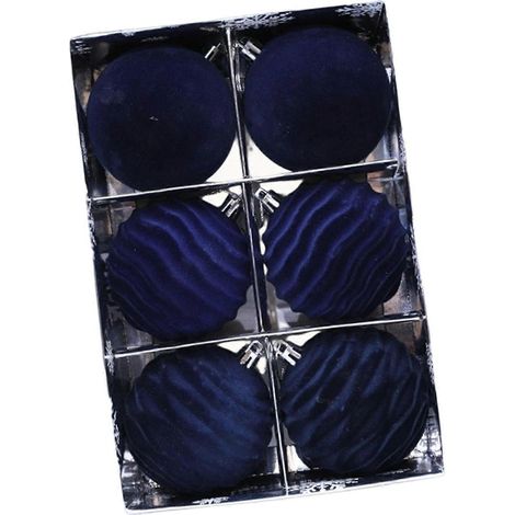 6er-Set beflockte Weihnachtsornamente in hochwertiger Samtverpackung, bruchsicher, für drinnen und draußen, marineblau (1/5)