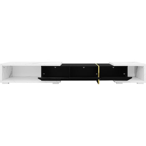 Mobile TV moderno allungabile e girevole 140-260 cm effetto marmo bianco nero e oro (1/5)
