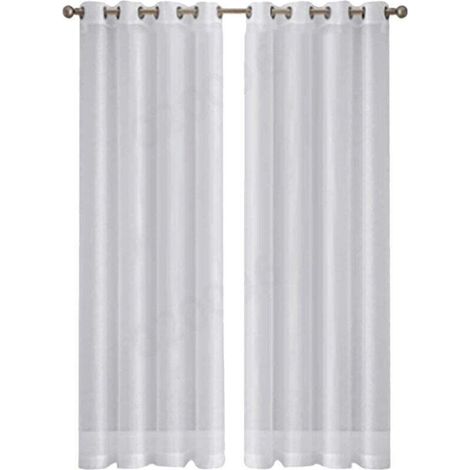 Rideaux en Voile Blanc "Leott" - Aspect Lin Semi-Transparent - Lot de 2 Panneaux 54x84 Pouces (137x213cm) - pour Séjour ou Salle à Manger