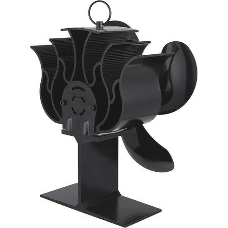 Ventilador de calor AIDUCHO de 4 aspas para estufa de leña - Ventilador ecológico y eficiente (Negro) (1/5)