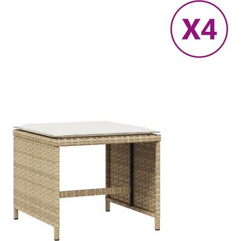 Tabourets de jardin,Repose-pied et coussins lot de 4 beige 41x41x36cm rotin CFW15740 (1/5)