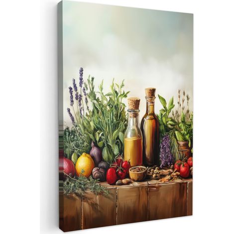TABLEAU SUR TOILE Nature morte - Herbes - Épices - Fruits - Coloré Cadre Décoration Murale 40x60 cm