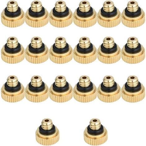 Packung mit 20 Messing-Sprühdüsen (0,4 mm), wassersparende Sprühdüsen, für Außenkühlsysteme und Gewächshäuser (20 Düsen)