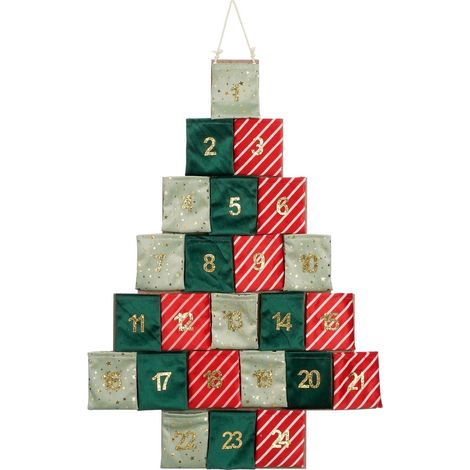 Calendrier de l'Avent en Feutrine Sapin de Noël à Suspendre Vert et Rouge 72 x 51 cm - PANGIVO (1/5)