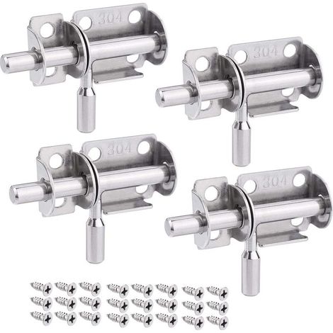 Lot de 4 verrous de porte coulissante en acier inox – Antirouille – Installation bilatérale – Pour portes intérieures et extérieures (1/5)