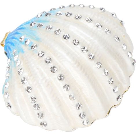 Boîte à bijoux en forme de coquillage, ornée de strass et d'émail, idéale pour la décoration intérieure. (1/5)