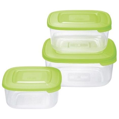 Set 3 Pezzi Contenitori Frigobox Quadrati Coperchio Verde Tontarelli
