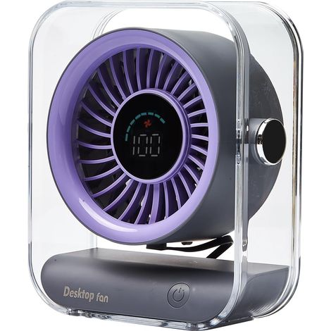 Ventilateur de bureau ultra-silencieux, affichage numérique, rechargeable par USB, vitesse de rotation de 0 à 100 %, puissance longue durée, portable pour la maison, le bureau, la chambre, la cuisine, (1/5)