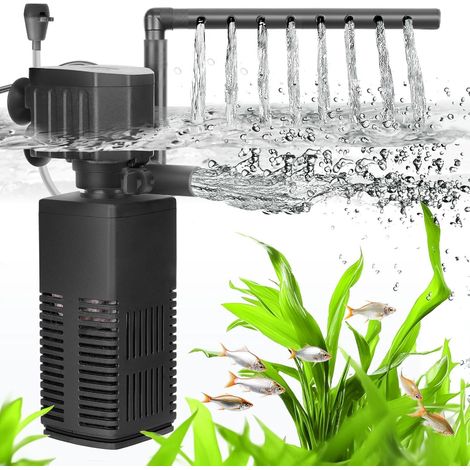Filtre Aquarium, 4 en 1 Puissant Pompe Aquarium Silencieuse avec Triple Filtration, 450L/H Débit Réglable Filtre Intérieur pour Réservoir Jusqu'à 120L (1/5)