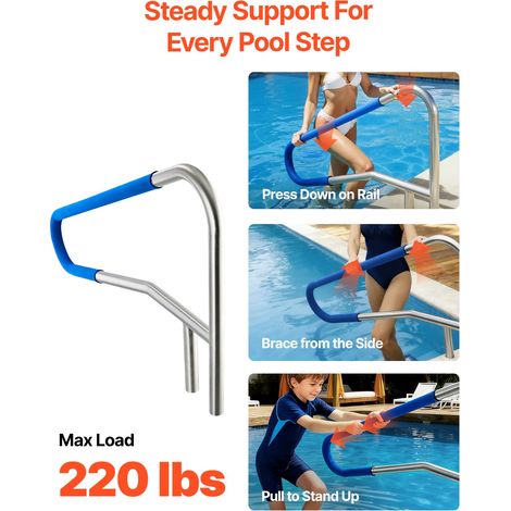 Rampe Piscine 137x81 cm Main Courante Piscine Acier Inox 304 Charge 100 kg Barre de Sécurité pour Bords de Piscines, Parcs Aquatiqu… (1/5)