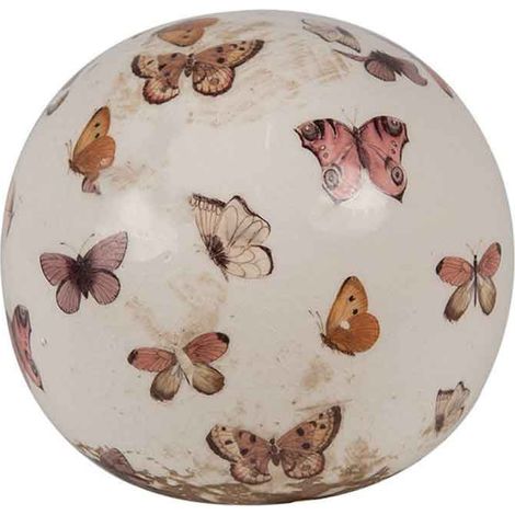 Décoration boule beige papillons céramique 10x10cm (1/2)