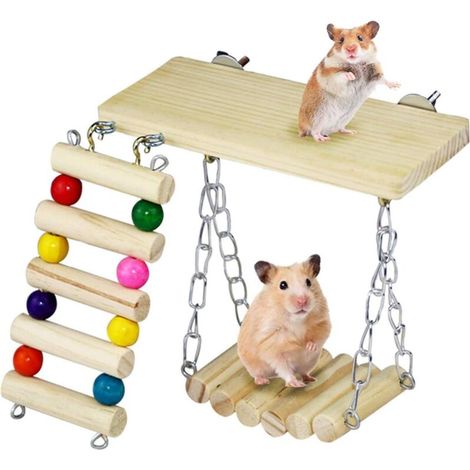 Ensemble de 3 jouets à mâcher suspendus en bois pour hamsters, cochons d'Inde et petits animaux (1/5)
