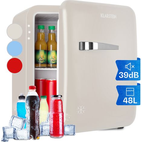 Klarstein Mini Fridge for Bedrooms, Food, Drinks, Beer & Skincare Fridge Cooler, Vintage Design Drinks Fridge, 48L Table Top Fridge w/ Adjustable Shelves, Quiet & Small Fridge For Home and Office