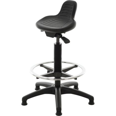Assis-debout STIER avec patins et repose-pieds, hauteur d'assise 640-890 mm, assise en PU, avec poignée