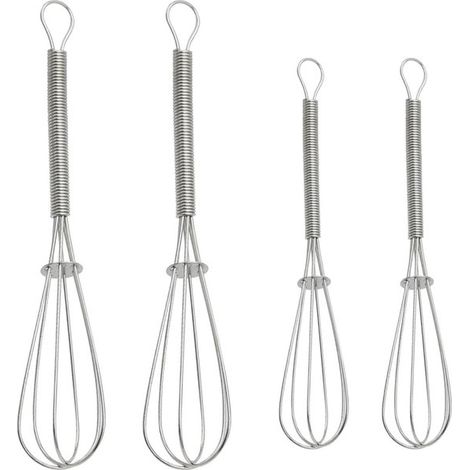 Juego de 4 mini batidoras de cocina de acero inoxidable, batidoras de mano, salsas y masas (plateadas), 2 grandes y 2 pequeñas (1/5)