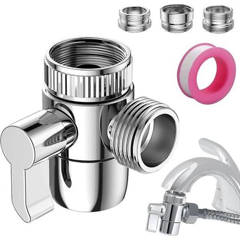 Robinet inverseur avec aérateur, robinet inverseur 3 voies pour douchette, séparateur de robinet pour évier de cuisine et salle de bain, avec (1/5)