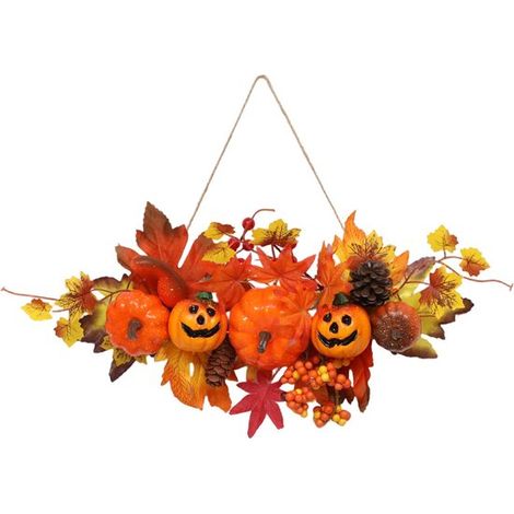 Décoration murale d'automne et Halloween – Feuilles d'érable et citrouille – Suspension lumineuse d'ambiance – Pour salon, chambre, intérieur et extérieur – 45 x 25 x 8 cm (1/5)