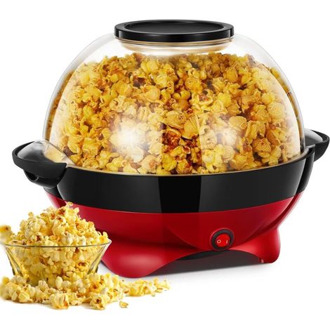 Machine a Pop Corn, 5.5L pour la Maison, 800W avec Plateau de Cuisson Détachable & Revêtement Anti-adhésif, Silencieuse & Rapide, 2 Tasses à Mesurer