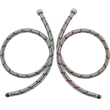 2 Pièces Raccordement de Flexible Robinet G3/8 x M10 60cm, Tuyau Flexible de Connecteur de Robinet en Acier Inoxydable Tuyau de Raccordement Flexible pour Cuisine Douchette Evier (Rouge et Ble (1/5)