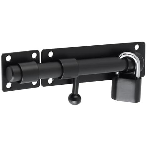Loquet Porte Exterieur Verrou Coulissante avec Cadenas et 4 Clés, Portail Robuste en Acier Inoxydable, 150MM Longueur, Noir Mat, EMST8060-B (1/5)