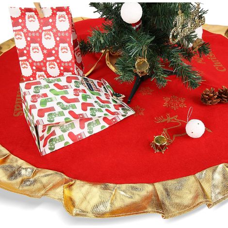 Jupe Arbre de Noël Rouge 90cm,Ornements De Sapin De Noël Tapis de Sapin de Noël(Joyeux Noël) GROOFOO (1/5)