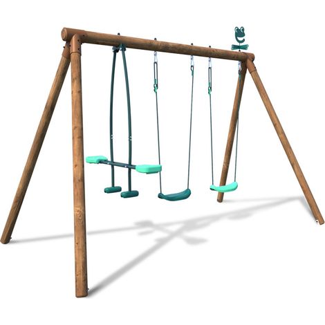 Portique en bois rond 3 agrès avec face à face PACCO (1/5)