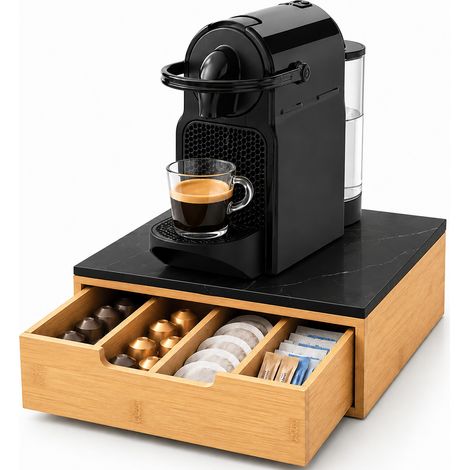 Portacapsule Piano Vetro Effetto Marmo Nero Portacialde Organizer 31.5x30x10cm (1/5)